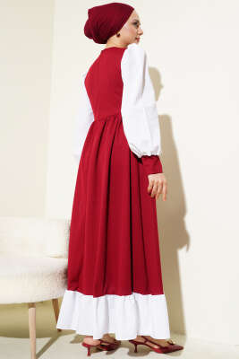 Gömlek Kol Prenses Elbise Bordo - Tesettür Elbise