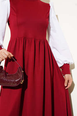 Gömlek Kol Prenses Elbise Bordo - Tesettür Elbise