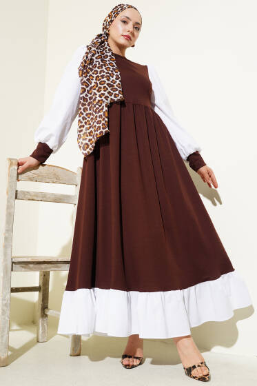 Gömlek Kol Prenses Elbise Kahve - Elbise