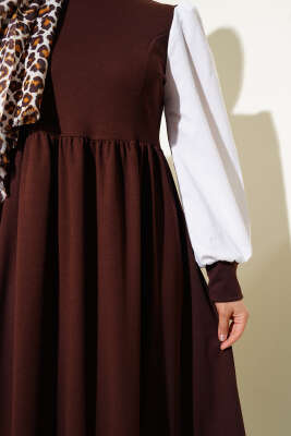 Gömlek Kol Prenses Elbise Kahve - Tesettür Elbise