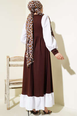 Gömlek Kol Prenses Elbise Kahve - Tesettür Elbise