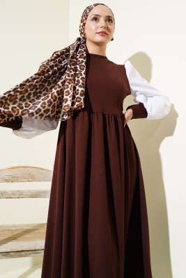 Gömlek Kol Prenses Elbise Kahve - Tesettür Elbise