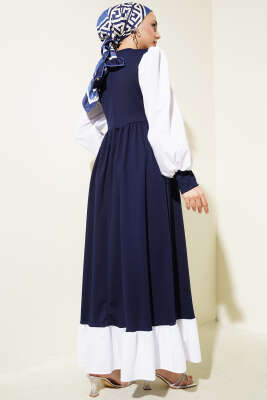 Gömlek Kol Prenses Elbise Lacivert - Tesettür Elbise