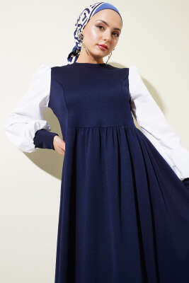 Gömlek Kol Prenses Elbise Lacivert - Tesettür Elbise