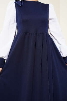 Gömlek Kol Prenses Elbise Lacivert - Tesettür Elbise