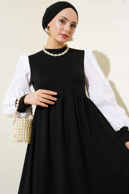 Gömlek Kol Prenses Elbise Siyah - Tesettür Elbise