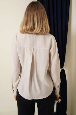 Gömlek Yaka Basic Düğmeli Gömlek Bej - Kadın Giyim Modelleri