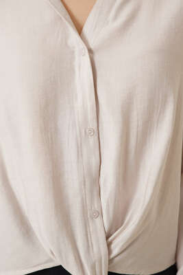 Gömlek Yaka Basic Düğmeli Gömlek Bej - Kadın Giyim Modelleri