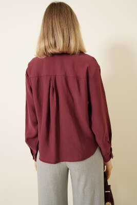 Gömlek Yaka Basic Düğmeli Gömlek Bordo - Kadın Giyim Modelleri