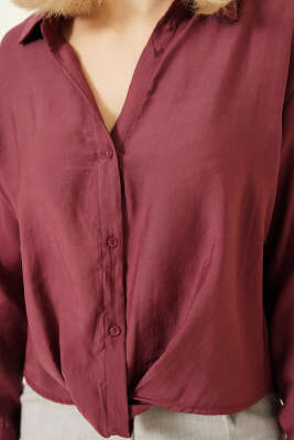 Gömlek Yaka Basic Düğmeli Gömlek Bordo - Kadın Giyim Modelleri