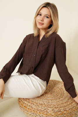 Gömlek Yaka Basic Düğmeli Gömlek Kahve - DİVON