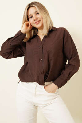 Gömlek Yaka Basic Düğmeli Gömlek Kahve - Kadın Giyim Modelleri