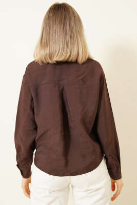 Gömlek Yaka Basic Düğmeli Gömlek Kahve - Kadın Giyim Modelleri