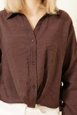 Gömlek Yaka Basic Düğmeli Gömlek Kahve - Kadın Giyim Modelleri