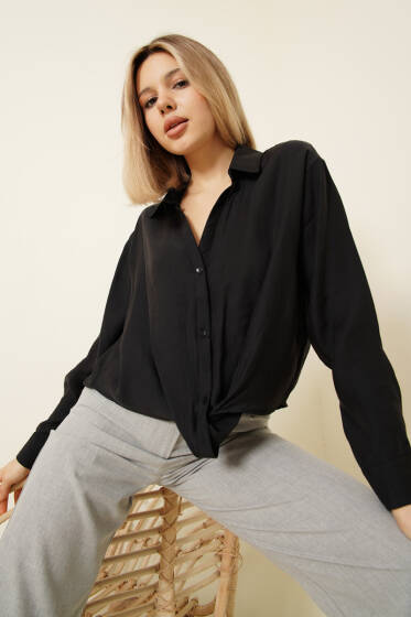 Gömlek Yaka Basic Düğmeli Gömlek Siyah - Kadın Giyim Modelleri