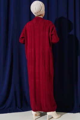 Gömlek Yaka Basic Triko Elbise Bordo - Tesettür Elbise