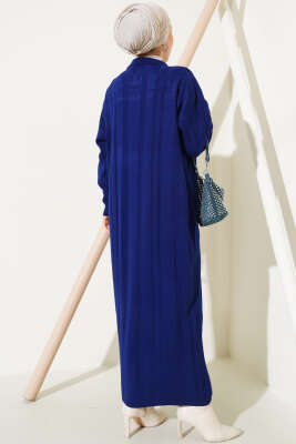 Gömlek Yaka Basic Triko Elbise Lacivert - Tesettür Elbise