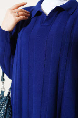 Gömlek Yaka Basic Triko Elbise Lacivert - Tesettür Elbise