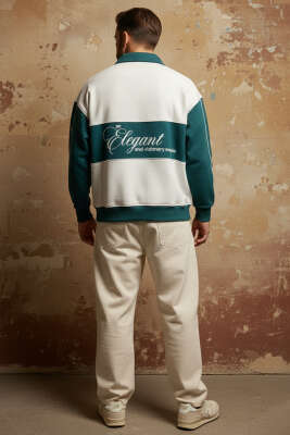 Gömlek Yaka Baskılı Erkek Sweatshirt Ekru - Erkek Sweatshirt