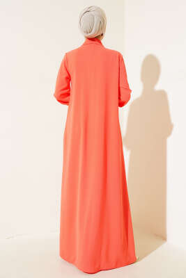 Gömlek Yaka Boy Düğmeli Salaş Elbise Somon - Tesettür Elbise