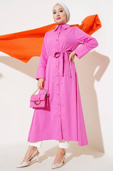 Gömlek Yaka Boy Düğmeli Tunik Gül Kurusu - Tunik