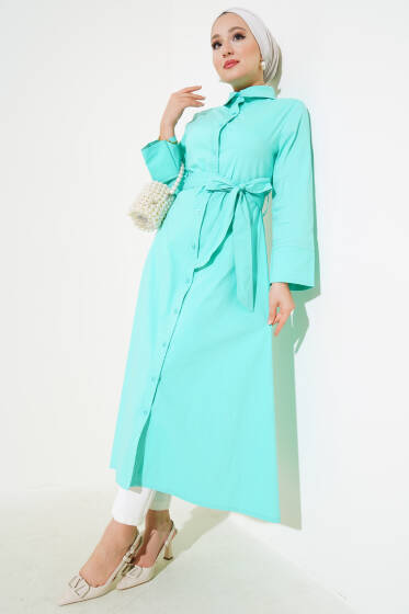 Gömlek Yaka Boy Düğmeli Tunik Mint - Tunik
