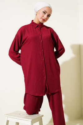 Gömlek Yaka Bürümcük İkili Takım Bordo - 300-500 TL Ürünler