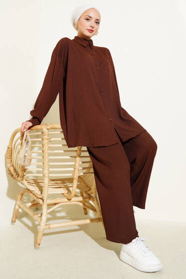 Gömlek Yaka Bürümcük İkili Takım Kahve - İkili Takım