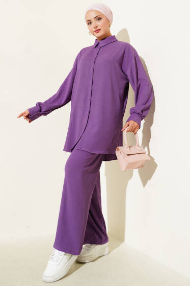 Gömlek Yaka Bürümcük İkili Takım Lila - İkili Takım