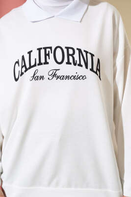 Gömlek Yaka California Baskılı Sweatshirt Beyaz - Tunik