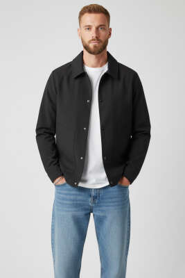 Gömlek Yaka Çıtçıtlı Mevsimlik Mont Siyah - ZAGO