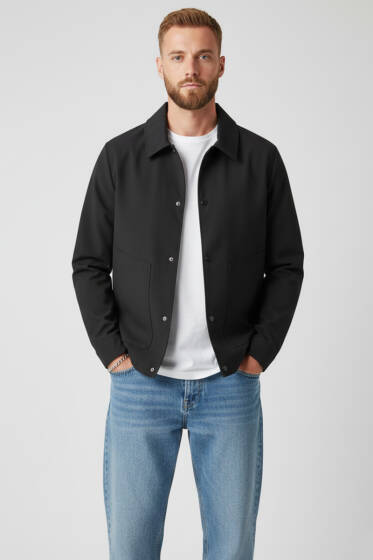 Gömlek Yaka Çıtçıtlı Mevsimlik Mont Siyah - Erkek Mont