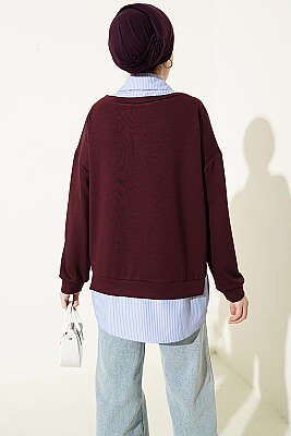 Gömlek Yaka Çizgi Garnili Loyşa Tunik Bordo - Tunik