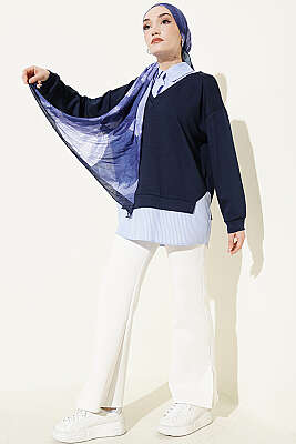 Gömlek Yaka Çizgi Garnili Loyşa Tunik Lacivert - Tunik