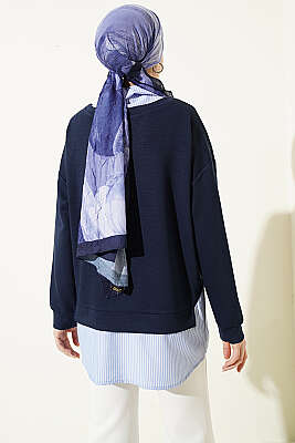 Gömlek Yaka Çizgi Garnili Loyşa Tunik Lacivert - Tunik