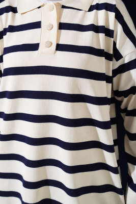 Gömlek Yaka Çizgili Salaş Triko Tunik Vanilya - Triko Tunik