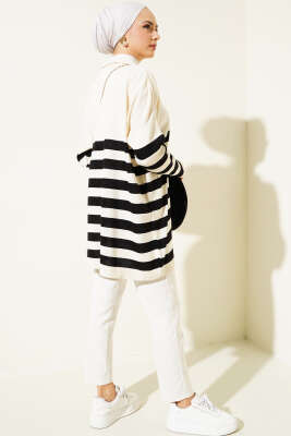 Gömlek Yaka Çizgili Triko Tunik Bej - Triko Tunik