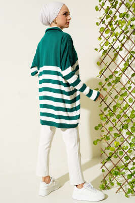Gömlek Yaka Çizgili Triko Tunik Zümrüt - Triko Tunik