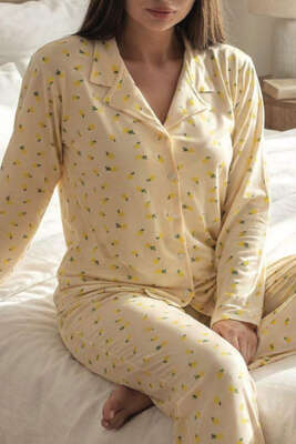 Gömlek Yaka Damla Desen Pijama Takımı Lime - Yılın Fırsatı