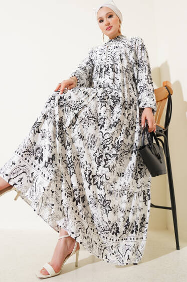 Gömlek Yaka Desenli Elbise Siyah - Elbise