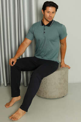 Gömlek Yaka Desenli Kısa Kol Erkek Pijama Takım Yeşil - Kadın Pijama Takımı