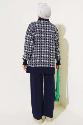 Gömlek Yaka Desenli Triko İkili Takım Lacivert - Triko İkili Takım