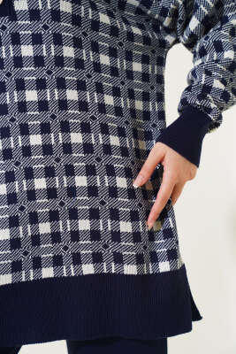 Gömlek Yaka Desenli Triko İkili Takım Lacivert - Triko İkili Takım