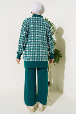 Gömlek Yaka Desenli Triko İkili Takım Zümrüt - Triko İkili Takım