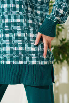 Gömlek Yaka Desenli Triko İkili Takım Zümrüt - Triko İkili Takım