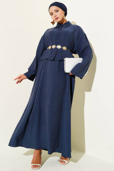 Gömlek Yaka Düğmeli Jile Takım Lacivert - İkili Takım