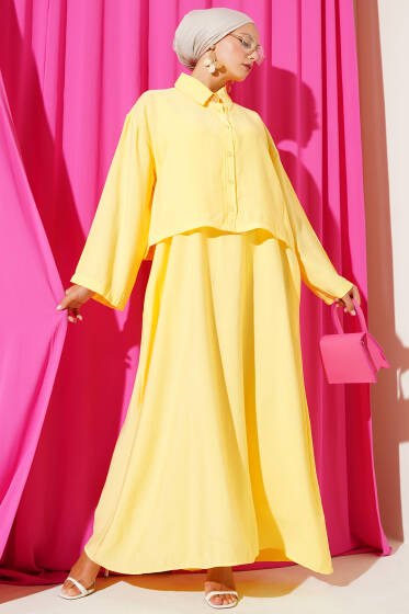 Gömlek Yaka Düğmeli Jile Takım Sarı - İkili Takım