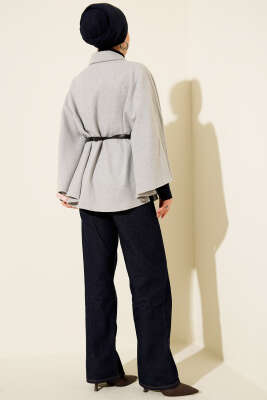 Gömlek Yaka Düğmeli Kaşe Panço Gri - Panço