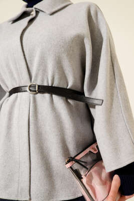 Gömlek Yaka Düğmeli Kaşe Panço Gri - Panço