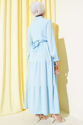 Gömlek Yaka Düğmeli Kat Kat Bürümcük Elbise Bebe Mavi - Tesettür Elbise